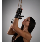 Черные высокие кожаные наручники для подвешивания - Crazy Handmade - купить с доставкой в Ачинске