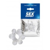 Прозрачное эрекционное кольцо с 6 стимулирующими шариками - Sex Expert - в Ачинске купить с доставкой