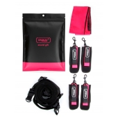 Черно-розовый эротический набор: фиксатор, оковы, наручники, повязка - Erokay - купить с доставкой в Ачинске