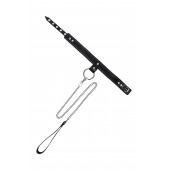 Черный узкий однослойный ошейник с серебристым поводком-цепочкой - Pecado - купить с доставкой в Ачинске