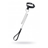 Черный узкий однослойный ошейник с серебристым поводком-цепочкой - Pecado - купить с доставкой в Ачинске