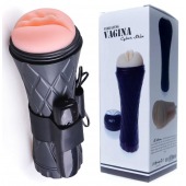 Телесный мастурбатор-вагина в черной колбе с вибрацией - Boys of Toys - в Ачинске купить с доставкой