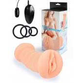 Телесный двусторонний мастурбатор с вибропулей и эрекционными кольцами в комплекте - Sexy Girl - в Ачинске купить с доставкой