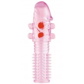 Гелевая розовая насадка с шариками и шипами - 14 см. - ToyFa - в Ачинске купить с доставкой
