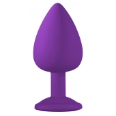 Большая фиолетовая анальная пробка Emotions Cutie Large с голубым кристаллом - 10 см. - Lola Games - купить с доставкой в Ачинске