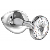Большая серебристая анальная пробка Diamond Clear Sparkle Large с прозрачным кристаллом - 8 см. - Lola Games - купить с доставкой в Ачинске