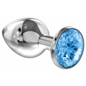 Большая серебристая анальная пробка Diamond Light blue Sparkle Large с голубым кристаллом - 8 см. - Lola Games - купить с доставкой в Ачинске