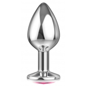 Большая серебристая анальная пробка Diamond Pink Sparkle Large с розовым кристаллом - 8 см. - Lola Games - купить с доставкой в Ачинске