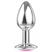 Малая серебристая анальная пробка Diamond Pink Sparkle Small с розовым кристаллом - 7 см. - Lola Games - купить с доставкой в Ачинске