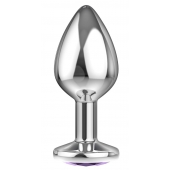 Большая серебристая анальная пробка Diamond Purple Sparkle Large с фиолетовым кристаллом - 8 см. - Lola Games - купить с доставкой в Ачинске