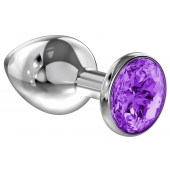 Большая серебристая анальная пробка Diamond Purple Sparkle Large с фиолетовым кристаллом - 8 см. - Lola Games - купить с доставкой в Ачинске