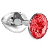 Малая серебристая анальная пробка Diamond Red Sparkle Small с красным кристаллом - 7 см. - Lola Games - купить с доставкой в Ачинске