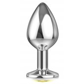 Большая серебристая анальная пробка Diamond Yellow Sparkle Large с жёлтым кристаллом - 8 см. - Lola Games - купить с доставкой в Ачинске