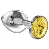 Большая серебристая анальная пробка Diamond Yellow Sparkle Large с жёлтым кристаллом - 8 см. - Lola Games - купить с доставкой в Ачинске