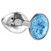 Малая серебристая анальная пробка Diamond Light blue Sparkle Small с голубым кристаллом - 7 см. - Lola Games - купить с доставкой в Ачинске