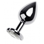 Серебристая анальная пробка с прозрачным кристаллом-сердцем - 8 см. - ToyFa - купить с доставкой в Ачинске