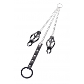 Черно-серебристые зажимы для сосков с кольцом для пениса TOYFA Metal - ToyFa - купить с доставкой в Ачинске