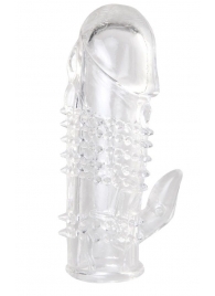 Прозрачная гелевая насадка с шипами и клиторальным отростком - 13 см. - Toyfa Basic - в Ачинске купить с доставкой