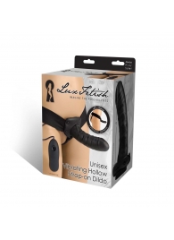 Чёрный полый страпон с вибрацией Unisex Vibrating Hollow Strap-On - 14 см. - Lux Fetish - купить с доставкой в Ачинске