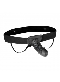 Чёрный полый страпон с вибрацией Unisex Vibrating Hollow Strap-On - 14 см. - Lux Fetish - купить с доставкой в Ачинске