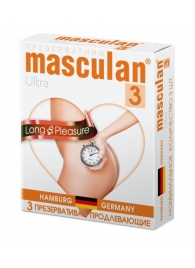 Розовые презервативы Masculan Ultra Long Pleasure с колечками, пупырышками и продлевающим эффектом - 3 шт. - Masculan - купить с доставкой в Ачинске