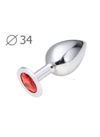 Коническая серебристая анальная втулка с красным кристаллом - 8,2 см. - Anal Jewelry Plug - купить с доставкой в Ачинске