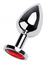 Серебристая коническая анальная пробка с красным кристаллом - 8 см. - ToyFa - купить с доставкой в Ачинске