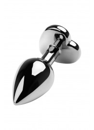 Серебристая коническая анальная пробка с красным кристаллом-сердечком - 7 см. - ToyFa - купить с доставкой в Ачинске