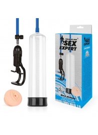 Прозрачная вакуумная помпа Sex Expert с насадкой-вагиной - Sex Expert - в Ачинске купить с доставкой