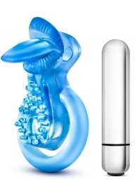 Голубое эрекционное виброкольцо 10 Function Vibrating Tongue Ring - Blush Novelties - в Ачинске купить с доставкой