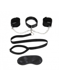 Чёрный ошейник с наручниками и поводком Collar Cuffs   Leash Set - Lux Fetish - купить с доставкой в Ачинске