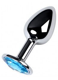 Серебристая конусовидная анальная пробка с голубым кристаллом - 7 см. - ToyFa - купить с доставкой в Ачинске