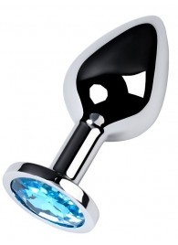 Серебристая конусовидная анальная пробка с голубым кристаллом - 8 см. - ToyFa - купить с доставкой в Ачинске