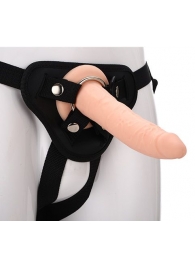 Телесный страпон на черных трусиках STRAP ON REAL DILDO - 20 см. - Dream Toys - купить с доставкой в Ачинске
