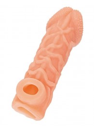 Телесная закрытая насадка с венками Cock Sleeve Size S - 13,8 см. - KOKOS - в Ачинске купить с доставкой