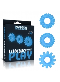 Набор из 3 голубых, светящихся в темноте эрекционных колец Lumino Play - Lovetoy - в Ачинске купить с доставкой