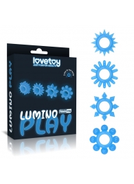 Набор из 4 голубых, светящихся в темноте эрекционных колец Lumino Play - Lovetoy - в Ачинске купить с доставкой