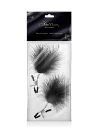 Зажимы на соски с черными пуховыми кисточками Sweet Caress Feather Nipple Clumps - Sweet Caress - купить с доставкой в Ачинске
