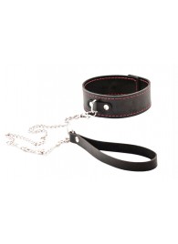 Черный широкий ошейник с красной строчкой и поводком - Crazy Handmade - купить с доставкой в Ачинске