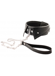 Черный ошейник-воротничок с металлическим поводком - Crazy Handmade - купить с доставкой в Ачинске