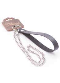 Серебристый металлический поводок с кожаной черной ручкой - 80 см. - Crazy Handmade - купить с доставкой в Ачинске