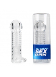 Прозрачная рельефная насадка-реалистик с петлей для мошонки - 13,5 см. - Sex Expert - в Ачинске купить с доставкой