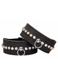 Черные наручники Diamond Studded Wrist Cuffs - Shots Media BV - купить с доставкой в Ачинске