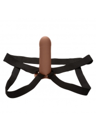 Коричневый фаллопротез из силикона Extension with Harness - 15,75 см. - California Exotic Novelties - купить с доставкой в Ачинске