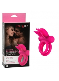 Розовое эрекционное виброкольцо Silicone Rechargeable Dual Butterfly Ring - California Exotic Novelties - в Ачинске купить с доставкой