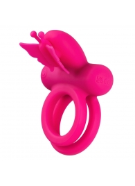 Розовое эрекционное виброкольцо Silicone Rechargeable Dual Butterfly Ring - California Exotic Novelties - в Ачинске купить с доставкой