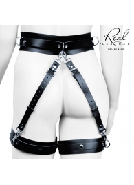 Черный кожаный пояс с гартерами - S-M - Notabu - купить с доставкой в Ачинске