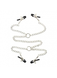 Серебристые зажимы для сосков и половых губ на тонкой цепочке - Notabu - купить с доставкой в Ачинске