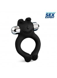 Черное силиконовое эрекционное виброкольцо Sex Expert - Sex Expert - в Ачинске купить с доставкой