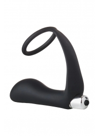 Черное эрекционное кольцо с вибропробкой Vibrating Anal Plug With Cockring - Dream Toys - в Ачинске купить с доставкой